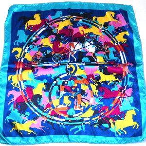 Scarf 19" x 19" Square Satin Horses print neckerchief